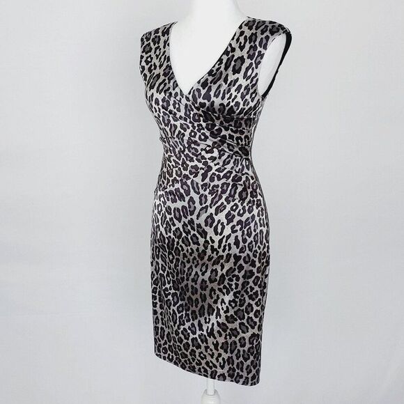 Cache Women's Leopard Animal Print Dress - Size 0 Silver/Black - Picture 6 of 12